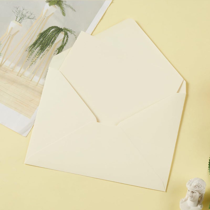 Toperd 50 Pack A7 Colorful 5x7 Envelopes V Flap Invitation Envelopes for 5x7 Cards, Birthday, Weddings, Graduations, Greeting Cards, Baby Shower 5.24 x 7.24 Inches (Cream Color) - Image 4