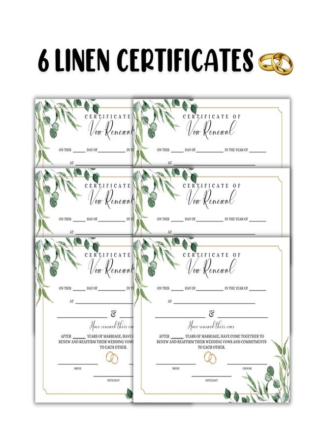 Lashicorn Vow Renewal Certificate on Linen 6pk 8.5x11” Marriage License Gold Greenery Celebration Anniversary Document to Frame Classic Ceremony Keepsake Milestone - Image 2