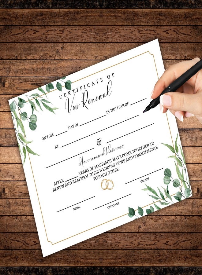 Lashicorn Vow Renewal Certificate on Linen 6pk 8.5x11” Marriage License Gold Greenery Celebration Anniversary Document to Frame Classic Ceremony Keepsake Milestone - Image 3