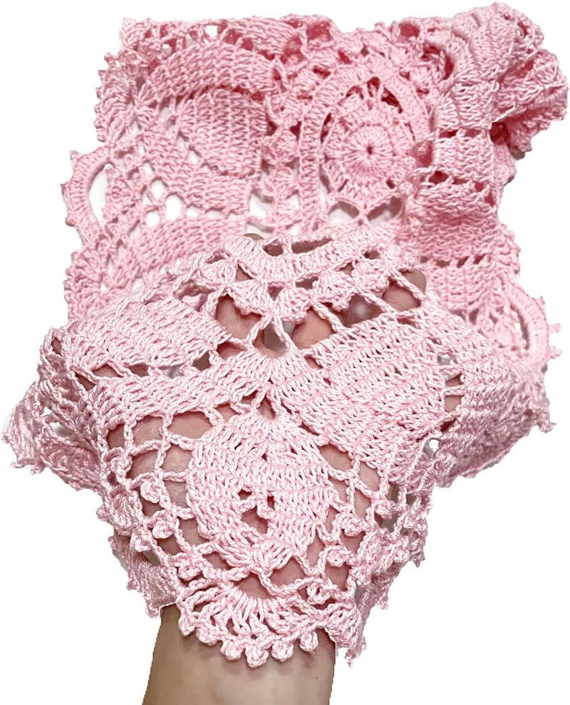 BIBITIME Lace Placemats Oval Round Flower Handmade Crochet Doily Table Mat for Kitchen Doilies Pink 2pcs118 x 22 inches - Image 3