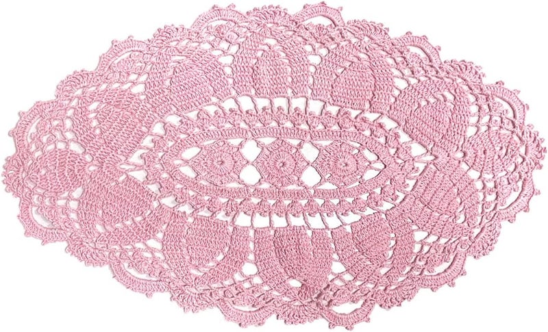 BIBITIME Lace Placemats Oval Round Flower Handmade Crochet Doily Table Mat for Kitchen Doilies Pink 2pcs118 x 22 inches - Image 2