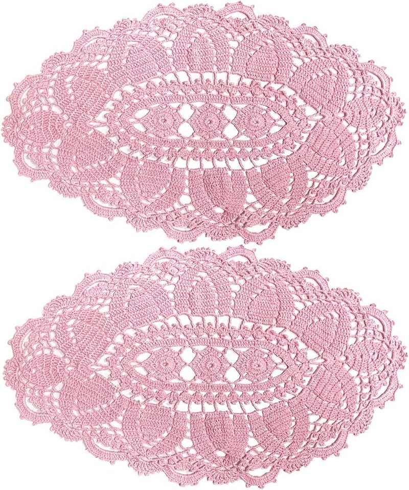 BIBITIME Lace Placemats Oval Round Flower Handmade Crochet Doily Table Mat for Kitchen Doilies Pink 2pcs118 x 22 inches - Image 1