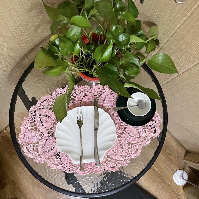 BIBITIME Lace Placemats Oval Round Flower Handmade Crochet Doily Table Mat for Kitchen Doilies Pink 2pcs118 x 22 inches - Image 5