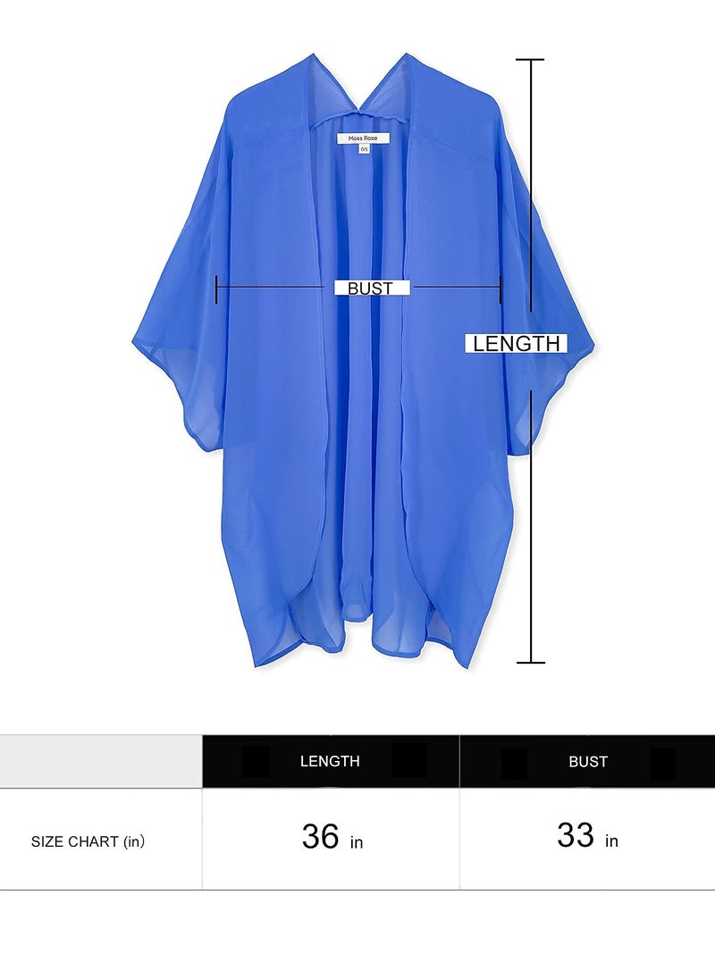 Moss Rose Women's Beach Kimono Coverup Sheer Chiffon Cover Ups, Casual Loose Open Front Cardigan Tops Solid Blue - Image 5