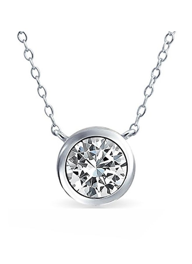 NIBEMINENT 925 Sterling Silver Bezel-Set Round Solitaire Pendant Necklace  - Image 1