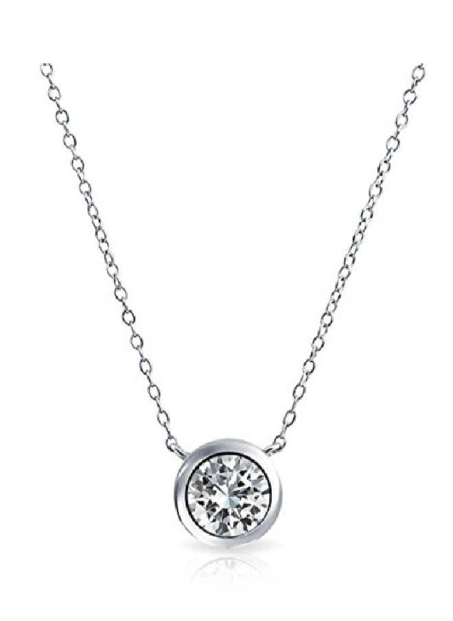 NIBEMINENT 925 Sterling Silver Bezel-Set Round Solitaire Pendant Necklace  - Image 2