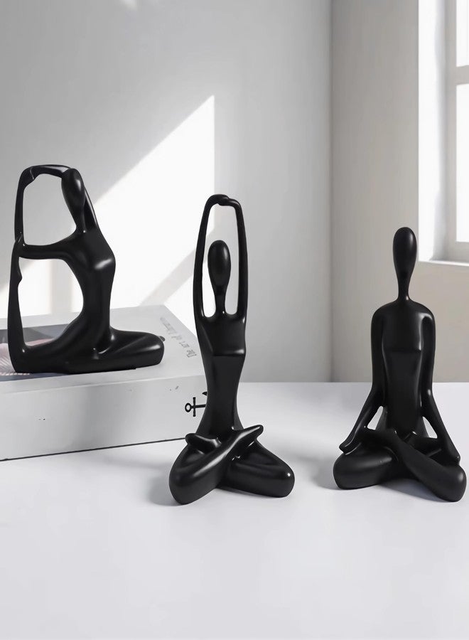 Ni-JASW مجموعة تماثيل يوغا للتأمل باللون الأسود من ني-جاسو، 3 قطع، مصنوعة من الراتنج، تماثيل يوغا زن، مناسبة لوضعها على رف الكتب، ديكور المنزل، هدايا - Image 1