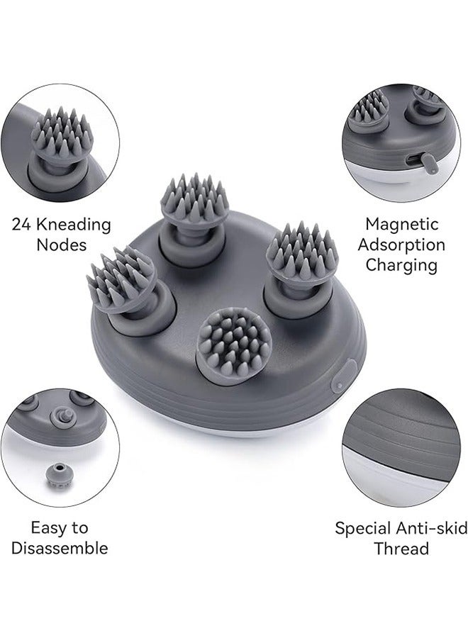 Generic Electric Scalp Massager Multifunctional Waterproof Head Massager With 96 Kneading Nodes Rechargeable Head Scratcher For Hair Growth Stress Relax Relaxing Gifts For Women Men Her(Silvery) - Image 3