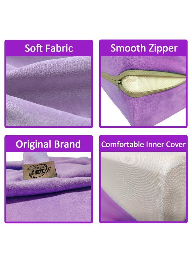 NGT new guide steps Yoga Bolster Pillow for Meditation and Support - Rectangular Yoga Cushion Foam Wedges Washable Suede Pillowcase for Men and Women with Carry Handles (Purple) - Image 3