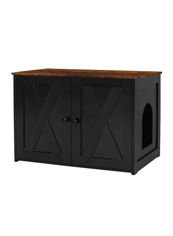 Dwanton Litter Box Enclosure, Cat Litter Box Furniture Hidden, Reversible Entrance Can Be on Left or Right Side, Wooden Cat Washroom Indoor, Black and Rustic Brown, 27.6 Inches - Image 1