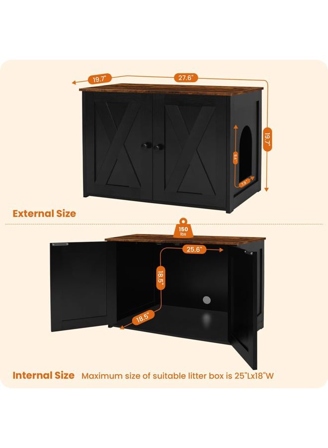 Dwanton Litter Box Enclosure, Cat Litter Box Furniture Hidden, Reversible Entrance Can Be on Left or Right Side, Wooden Cat Washroom Indoor, Black and Rustic Brown, 27.6 Inches - Image 4