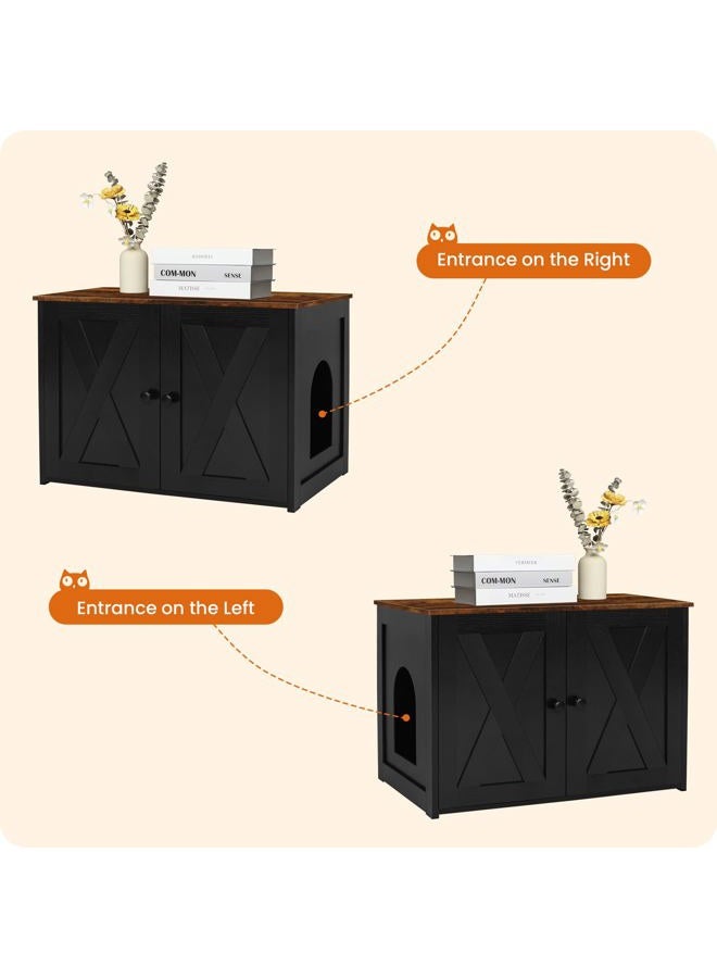 Dwanton Litter Box Enclosure, Cat Litter Box Furniture Hidden, Reversible Entrance Can Be on Left or Right Side, Wooden Cat Washroom Indoor, Black and Rustic Brown, 27.6 Inches - Image 3