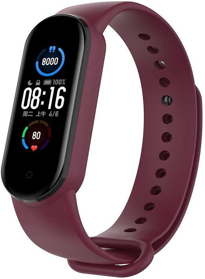 INEFABLE أحزمة ساعة INEFABLE Mi SmartWatch 5 و 6 الأصلية لساعة Mi Band M5 و M6، حزام ساعة من السيليكون الناعم قابل للتعديل - أسود - أزرق - عنابي - رمادي فاتح - أخضر فاتح (عبوة من 5 قطع) - Image 4