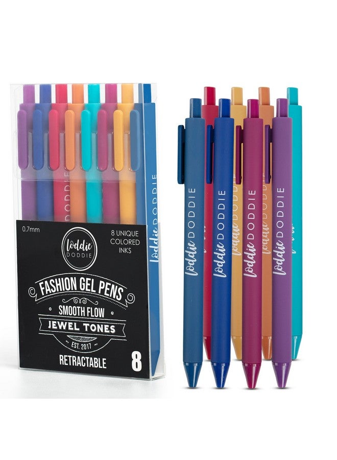 لودي دودي أقلام جل من Jewel Tones لتدوين الملاحظات - عبوة من 8 أقلام، 0.7 مم، طرف متوسط - أقلام جل لكتابة الملاحظات بسلاسة - أقلام قابلة للسحب، لا تتسرب - لا تتلطخ - أقلام ملونة لتدوين الملاحظات - Image 1