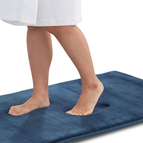 Genteele Memory Foam Bath Mat Non Slip Absorbent Super Cozy Velvet Bathroom Rug Carpet 17 inches X 24 inches Navy