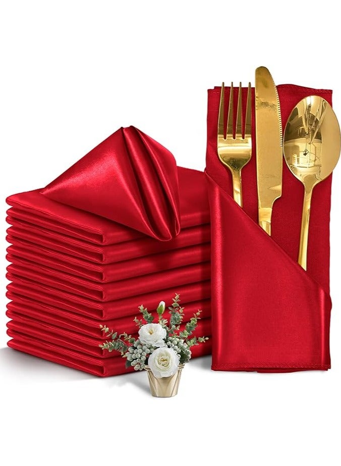 10 Pack Satin Table Cloth Napkins, 17.7x17.7 Inch Burgundy Silky Wedding Napkins Cloth Washable, Luxury Dining Table Cloth Napkins Set for Birthday Holiday Party Dinner Restaurant - Image 1