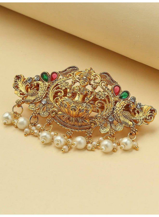 Oomph! مشبك شعر عرق اللؤلؤ الأحمر الماروني والأخضر من أومف للنساء والفتيات - تصميم معبد (HST7_O) - Image 4