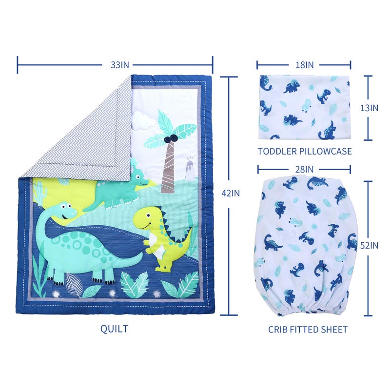 JISEN 3 Piece Crib Bedding Set Crib Quilt Crib Sheet Pillowcase - Soft Microfiber Printed Dinosaur Nursery Set for Baby Boys or Girls - Image 4