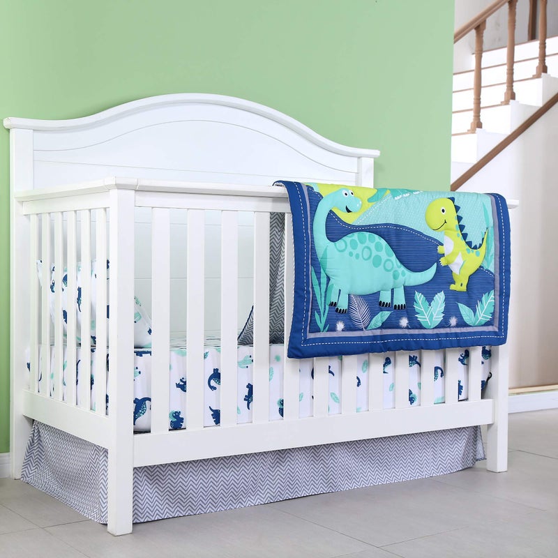 JISEN 3 Piece Crib Bedding Set Crib Quilt Crib Sheet Pillowcase - Soft Microfiber Printed Dinosaur Nursery Set for Baby Boys or Girls - Image 3