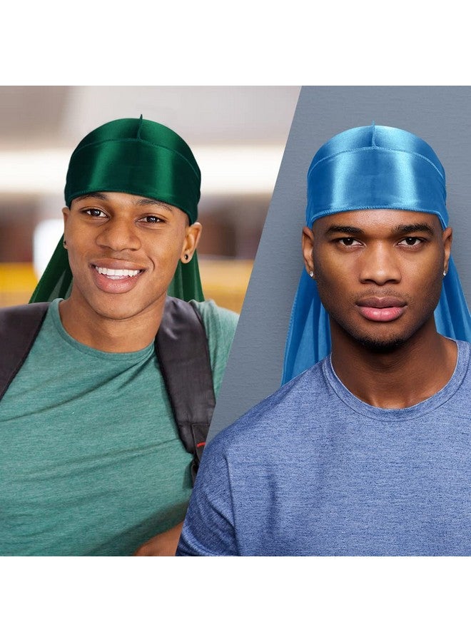 ASKNOTO 7 Pcs Silky Durags With Long Tail And 1 Satin Wave Cap, Do Rags For Men 360 Waves Multicolour - Image 5