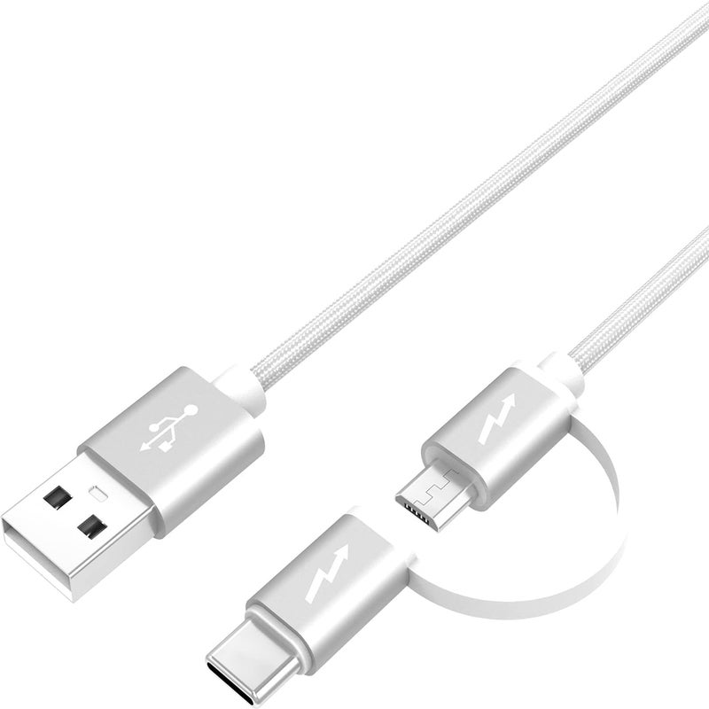 Superer Micro USB Type C 2 in 1 Charger Cord Fit for Amazon Old & New Kindle Fire Tablets (HD/HDX/Plus/Kids/Max), Kindle Paperwhite & Oasis E-Reader, Echo dot OontZ Nylon Braided Charging Power Cable - Image 1