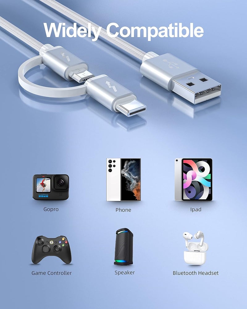 Superer Micro USB Type C 2 in 1 Charger Cord Fit for Amazon Old & New Kindle Fire Tablets (HD/HDX/Plus/Kids/Max), Kindle Paperwhite & Oasis E-Reader, Echo dot OontZ Nylon Braided Charging Power Cable - Image 2