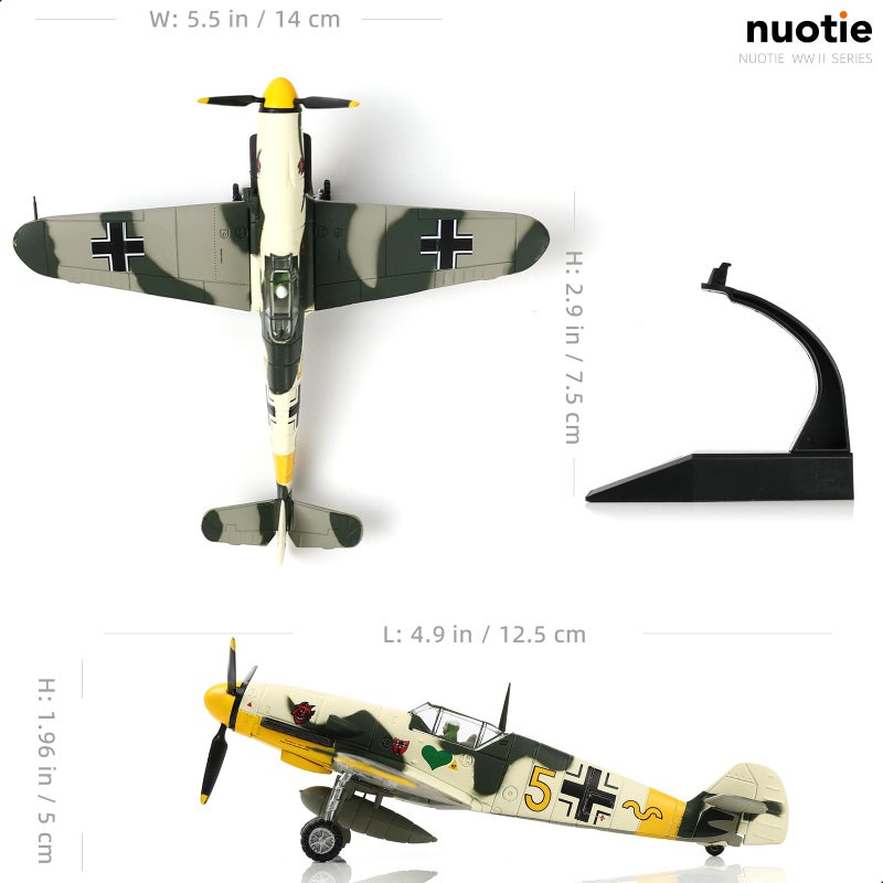 NUOTIE 1/72 Scale German WWII Messerschmidt BF-109 Fighter Model Diecast Airplanes Military Display Model Aircraft for Collection Classic Model (Jungle Camouflage) - Image 2