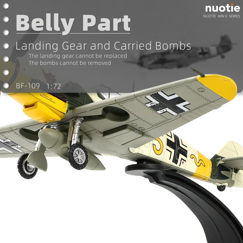 NUOTIE 1/72 Scale German WWII Messerschmidt BF-109 Fighter Model Diecast Airplanes Military Display Model Aircraft for Collection Classic Model (Jungle Camouflage) - Image 5
