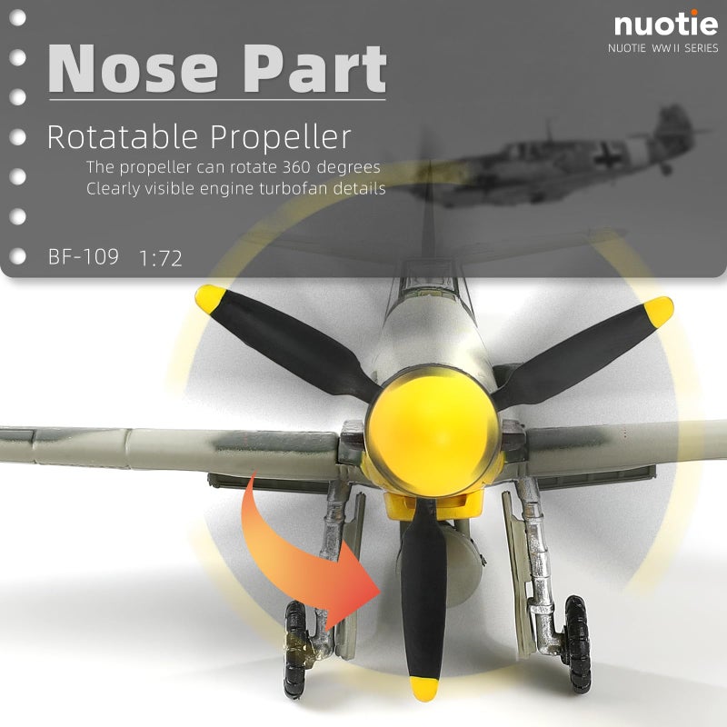 NUOTIE 1/72 Scale German WWII Messerschmidt BF-109 Fighter Model Diecast Airplanes Military Display Model Aircraft for Collection Classic Model (Jungle Camouflage) - Image 3