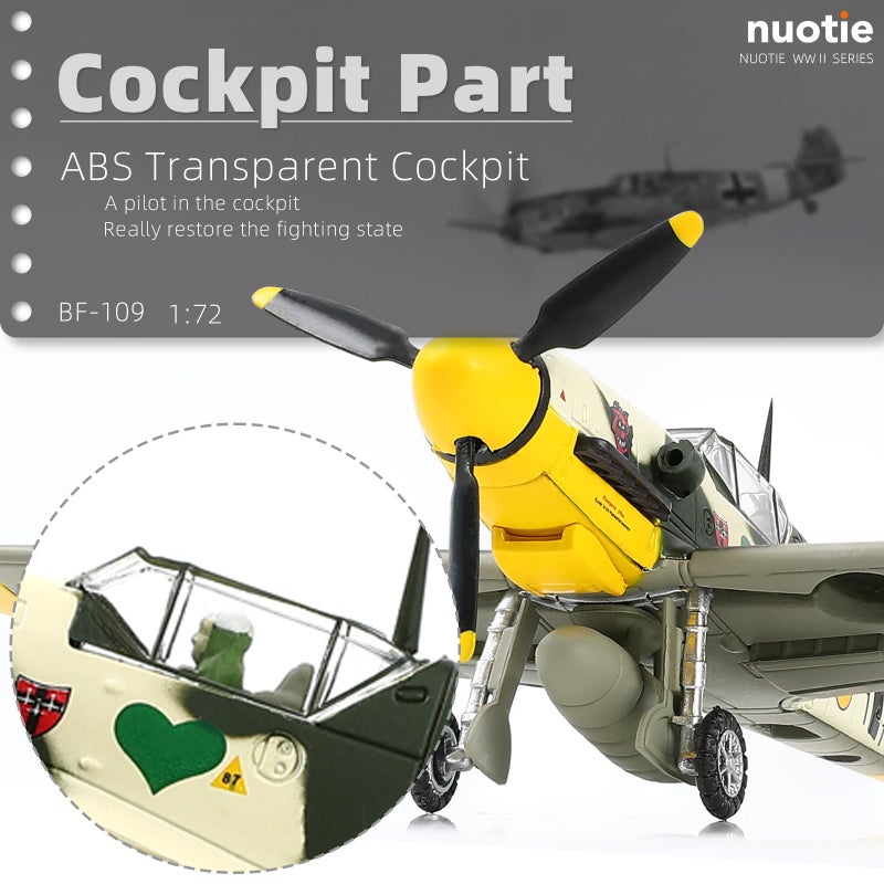 NUOTIE 1/72 Scale German WWII Messerschmidt BF-109 Fighter Model Diecast Airplanes Military Display Model Aircraft for Collection Classic Model (Jungle Camouflage) - Image 4