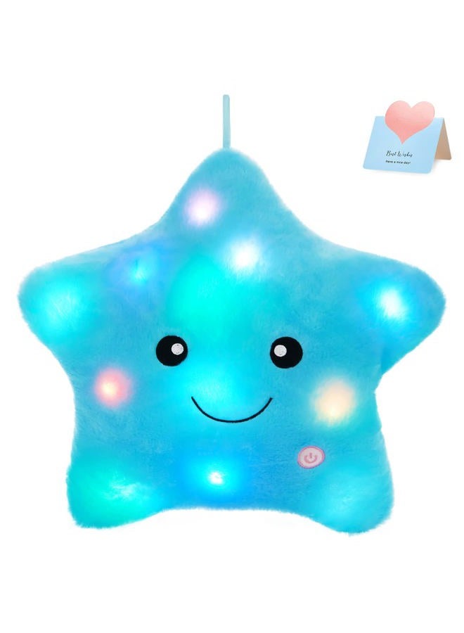 WEWILL Brand Creative Twinkle Star Glowing LED Night Light Plush Pillows Stuffed Toys (Blue) - Image 1