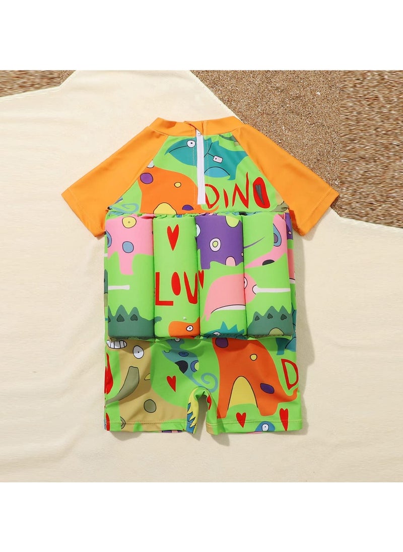 SYOSI - Kids Baby One-Piece Floatation Swimsuit Float Suit with Adjustable Buoyancy Bathing Suit Cartoon Short Sleeve Swimwear Jumpsuit(3-4 Years, Orange Green) - Image 1