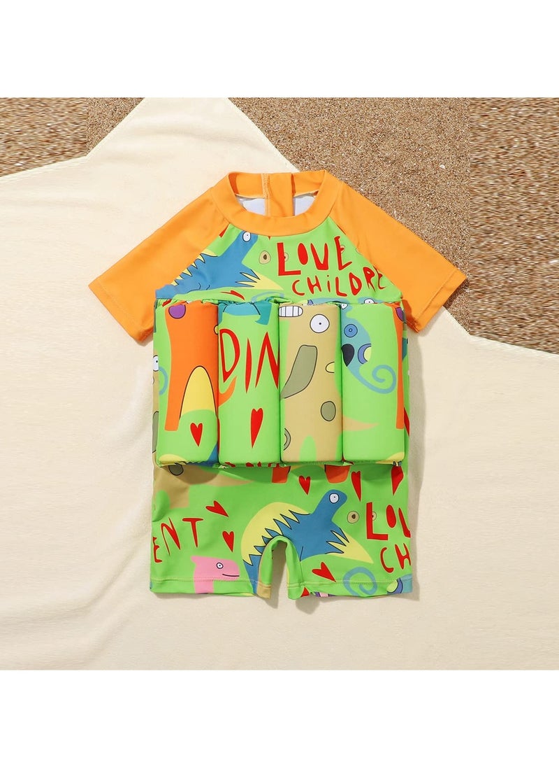 SYOSI - Kids Baby One-Piece Floatation Swimsuit Float Suit with Adjustable Buoyancy Bathing Suit Cartoon Short Sleeve Swimwear Jumpsuit(3-4 Years, Orange Green) - Image 1