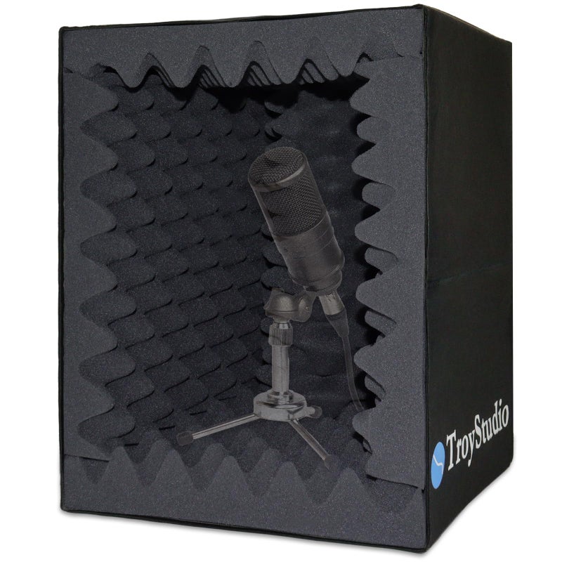 TroyStudio Portable Vocal Booth, Large Foldable Microphone Isolation Shield, Music Recording Studio Sound Echo Absorbing Box, Desk & Stand Use Reflection Filter with Thickened Dense Acoustic Foam - Image 1