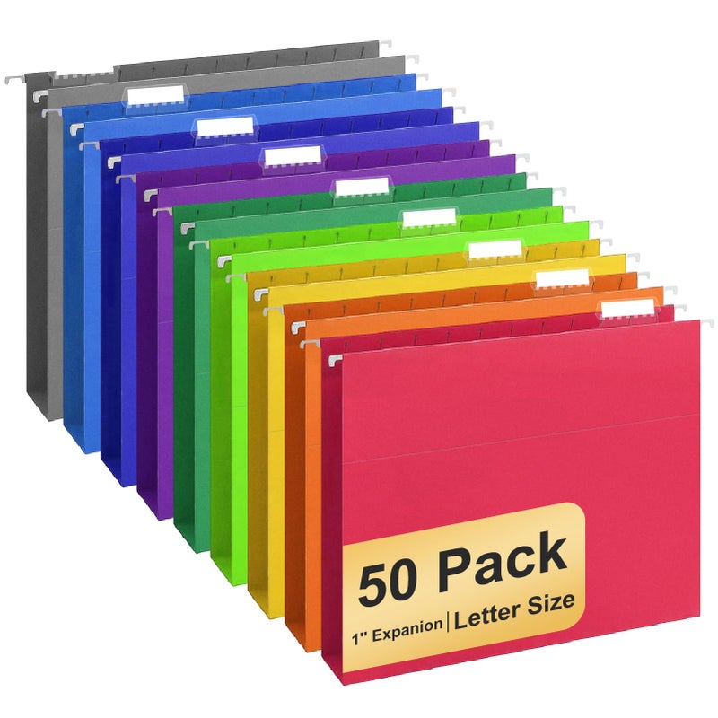 YOPCDJ Hanging File Folders, 50 Pack Letter Size Hanging File folders with 1/5-cut Tabs, Stay Organized for Your Home and Office Bulk File, Documents and Paper, 10 Colors - Image 1
