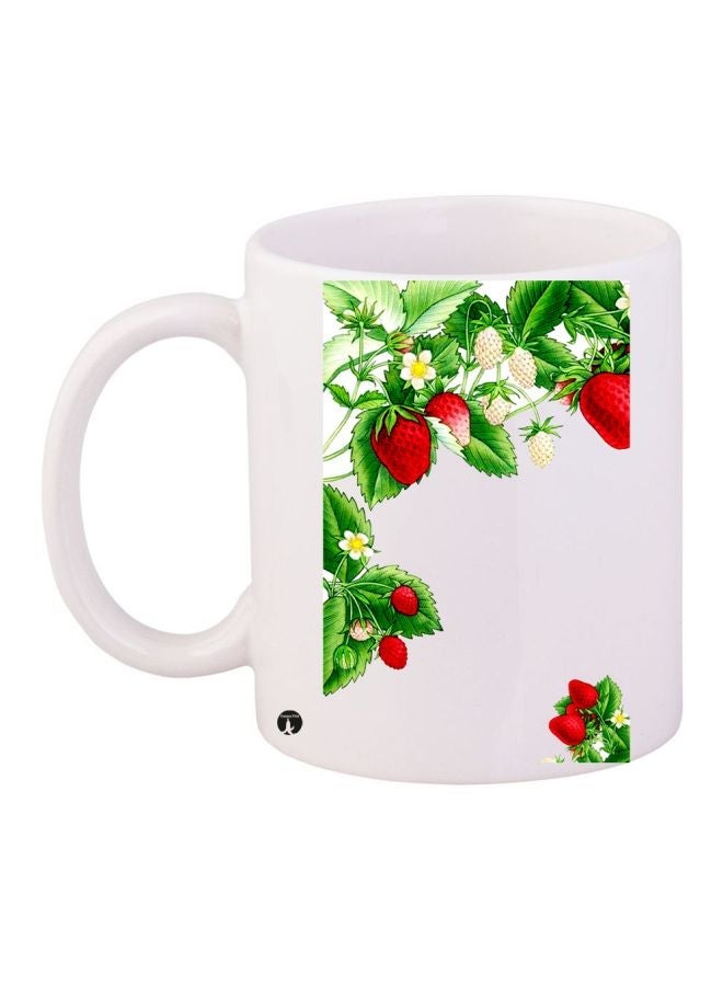 RYN Strawberry Printed Coffee Mug White/Green/Red 11ounce