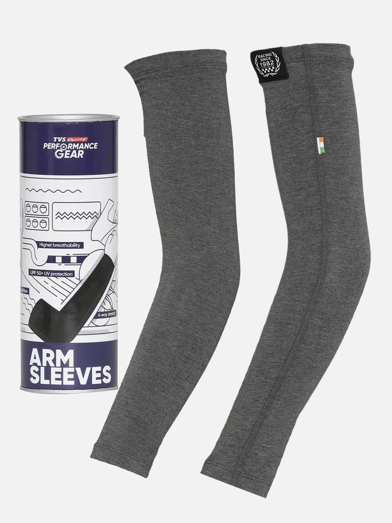 TVS Racing UV Sun Protection Anti-Tan Arm Sleeves UPF 50+ | Cooling Compression | Cotton-Bamboo Blend | Anti-Odor | For Riding, Cycling & Sports | Melange Grey - S/M - Image 1