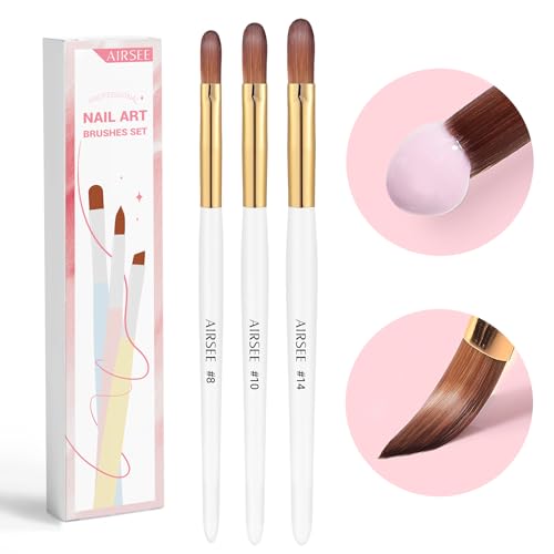 AIRSEE 3PCS Acrylic Nail Brush Set, Size 8/10/14 for Beginner & Professional Use for Acrylic Powder, Nail Art Extension & 3D Carving, 3A+ Nylon, DIY Salon Home, White - Image 1