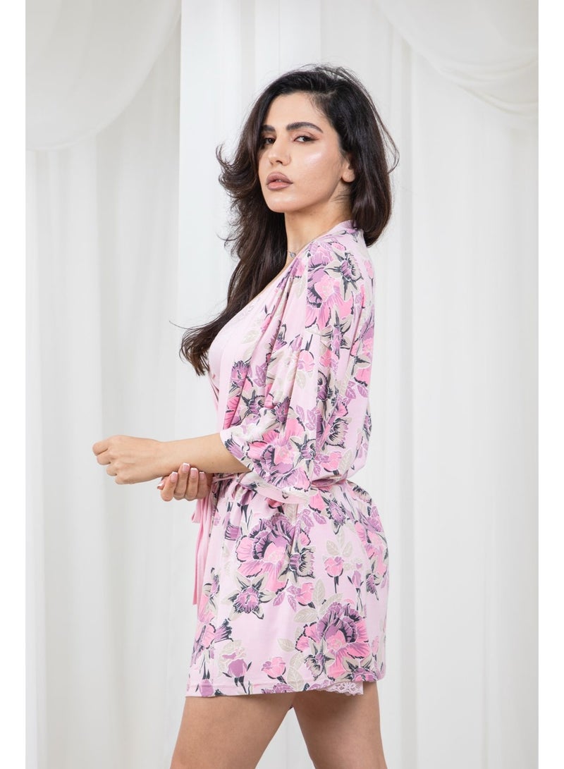 Women's 2-Piece Floral Print Short Nightgown Set - Image 1