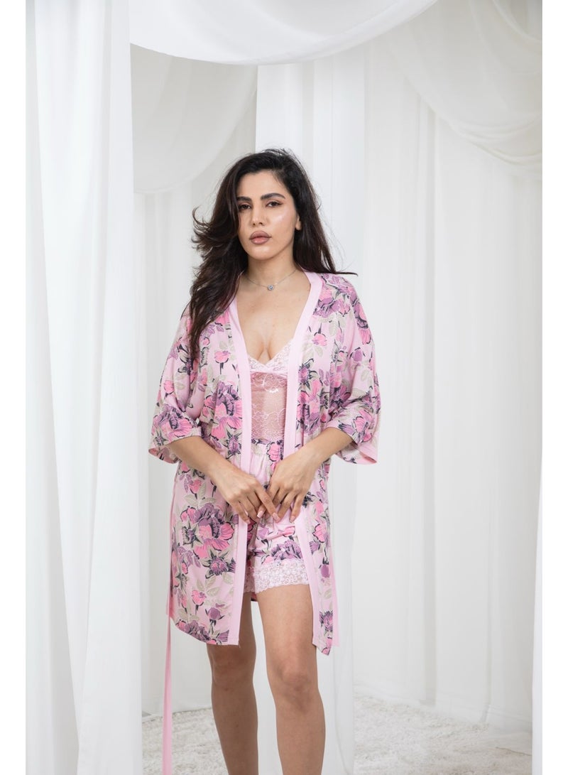 Women's 2-Piece Floral Print Short Nightgown Set - Image 3