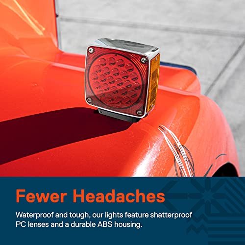 ONLINE LED STORE TRUE MODS Square 50 LED Pedestal Fender Light Set for 80" Wide Semi-Truck [DOT FMVSS-108] [SAE S2T2I6P / AP2][Single Stud] Amber/Red Fender Mount Light Kenworth International Peterbilt Freightliner - Image 4