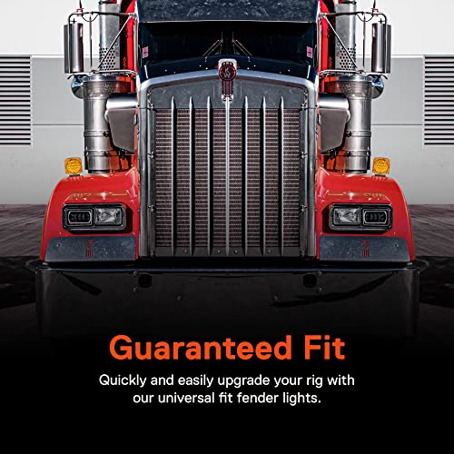 ONLINE LED STORE TRUE MODS Square 50 LED Pedestal Fender Light Set for 80" Wide Semi-Truck [DOT FMVSS-108] [SAE S2T2I6P / AP2][Single Stud] Amber/Red Fender Mount Light Kenworth International Peterbilt Freightliner - Image 5