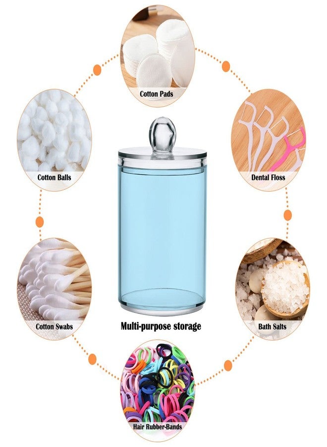 Eionryn Light Blue Qtip Dispenser Apothecary Jars Bathroom Qtip Holder Storage Canister 10 Oz Plastic Jar for Cotton Ball Swab Round Pads Floss 4pcs - Image 3