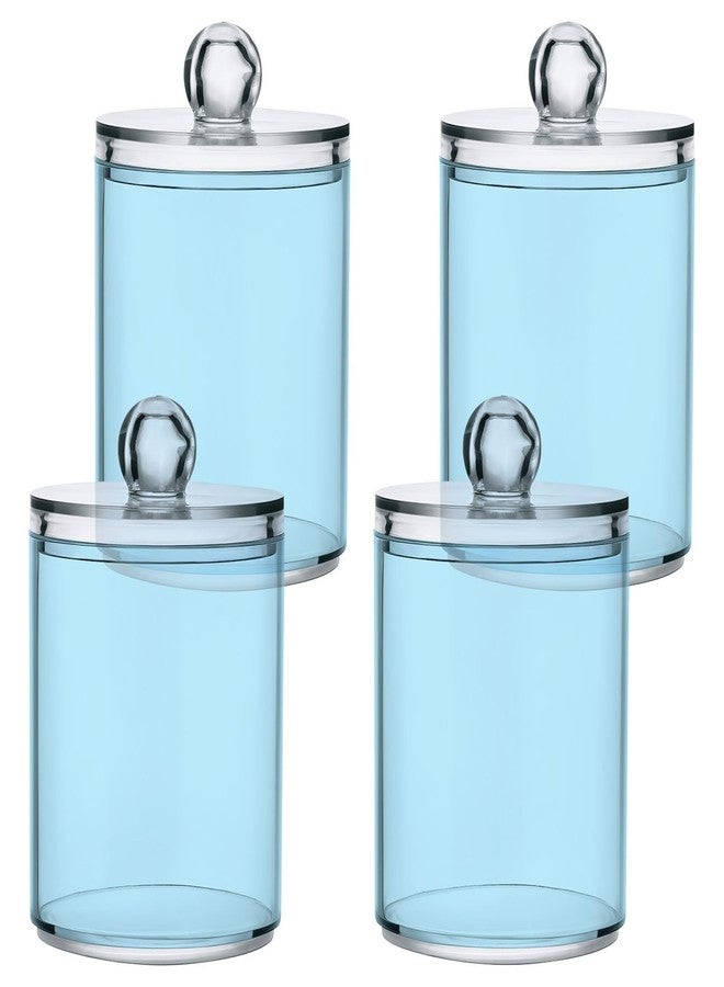 Eionryn Light Blue Qtip Dispenser Apothecary Jars Bathroom Qtip Holder Storage Canister 10 Oz Plastic Jar for Cotton Ball Swab Round Pads Floss 4pcs - Image 1