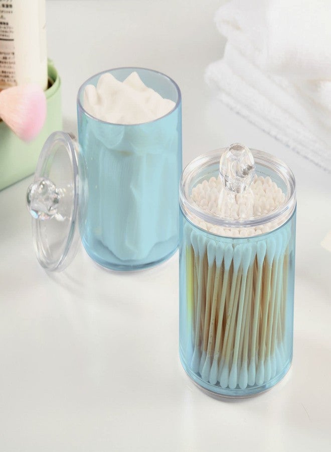 Eionryn Light Blue Qtip Dispenser Apothecary Jars Bathroom Qtip Holder Storage Canister 10 Oz Plastic Jar for Cotton Ball Swab Round Pads Floss 4pcs - Image 4