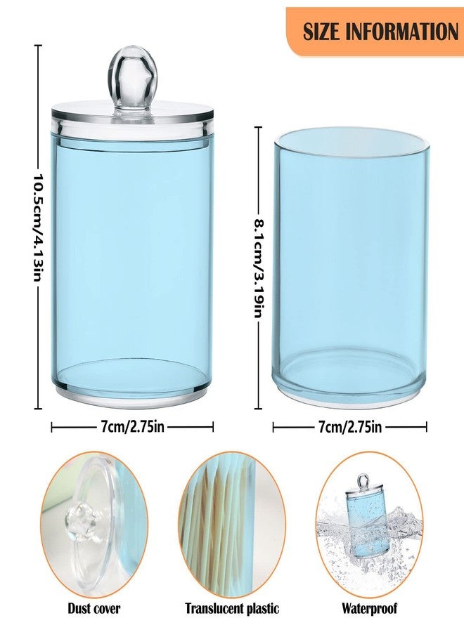 Eionryn Light Blue Qtip Dispenser Apothecary Jars Bathroom Qtip Holder Storage Canister 10 Oz Plastic Jar for Cotton Ball Swab Round Pads Floss 4pcs - Image 2