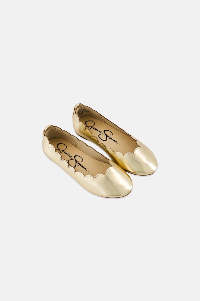 Jessica Simpson Kids Girl Amy Scallop Slip On Metallic Flats, Gold - Image 4