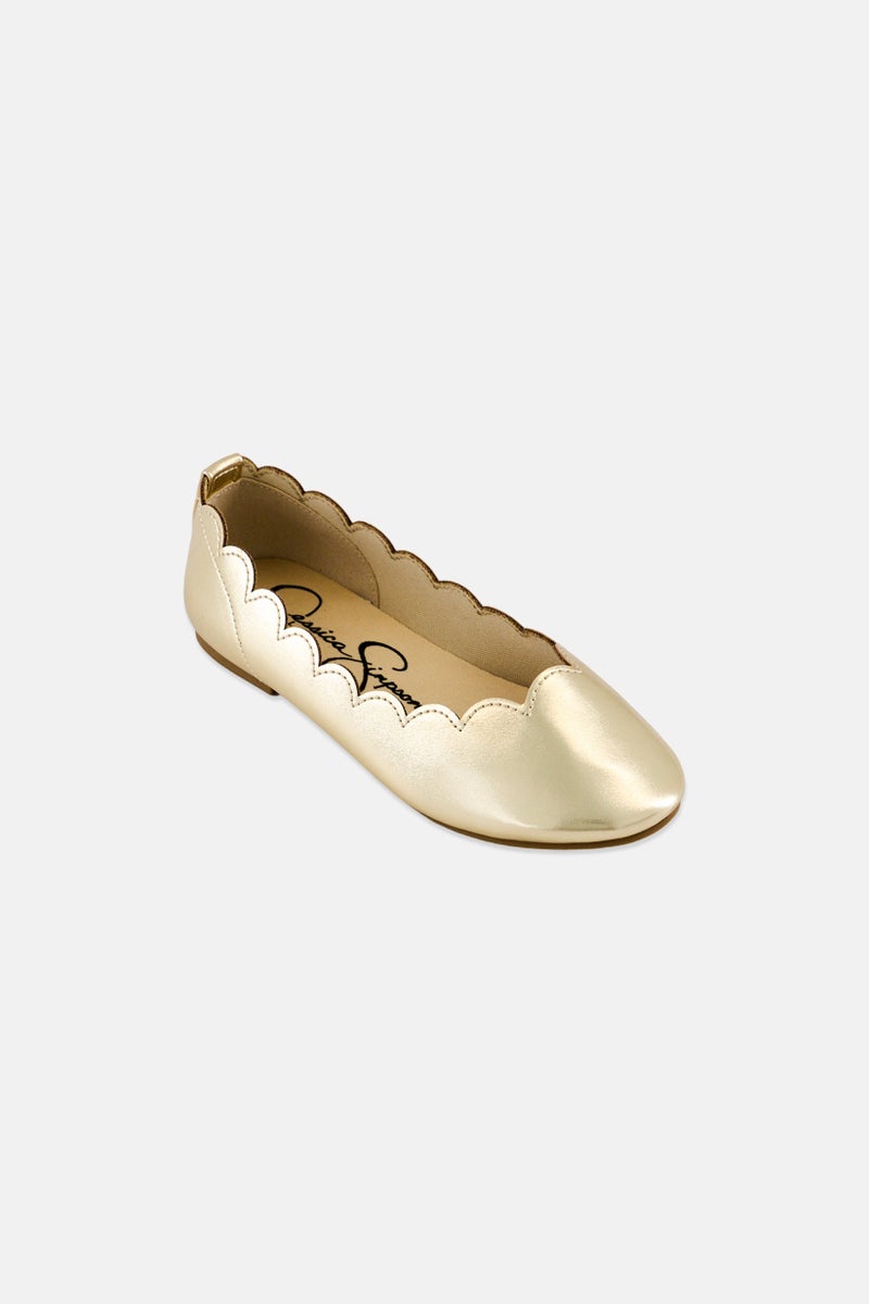 Jessica Simpson Kids Girl Amy Scallop Slip On Metallic Flats, Gold - Image 1