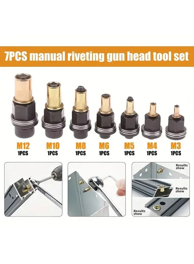 7PCS Manual Rivet Gun Set Heavy Duty Ergonomic Handheld Nut Tool for Metalworkers - Image 2