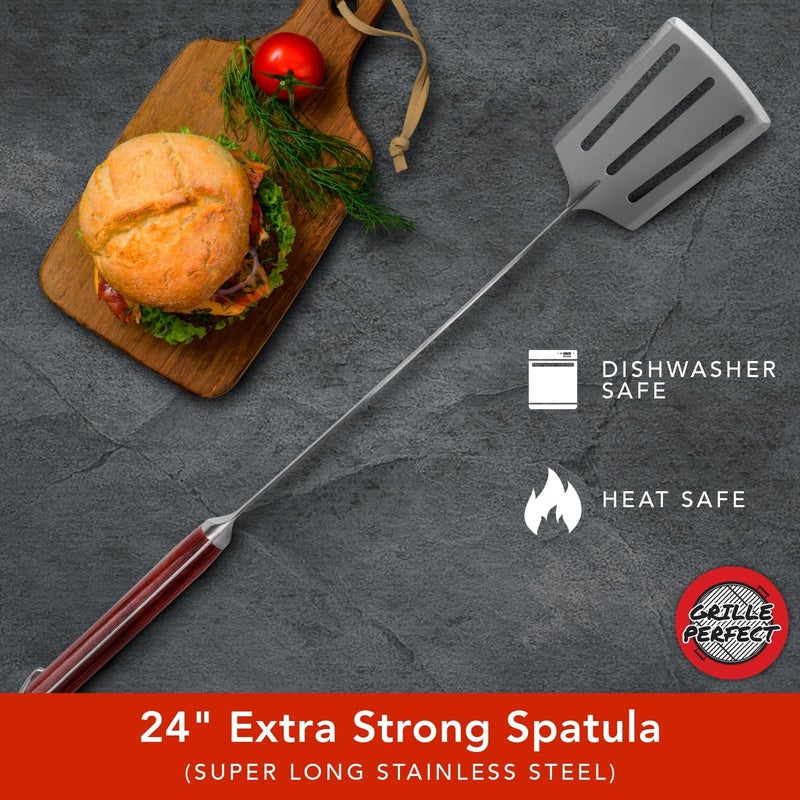 Grille Perfect Grill Spatula 24-inch Super Long for Grilling Barbecue Griddle and Fire Pit Extra Strong Curved Neck Premium Hardwood Handle Large Stainless Steel Blade For BBQ Outdoor Kitchen and Grilled Food - Image 2
